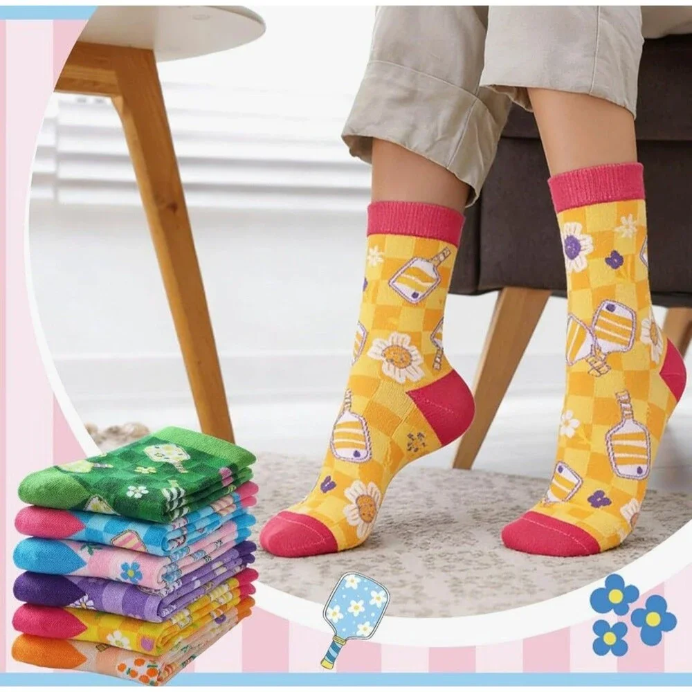 Glitopper 6 Pairs Dinkball Socks for Women Men Pickle Ball Lovers Silky Socks